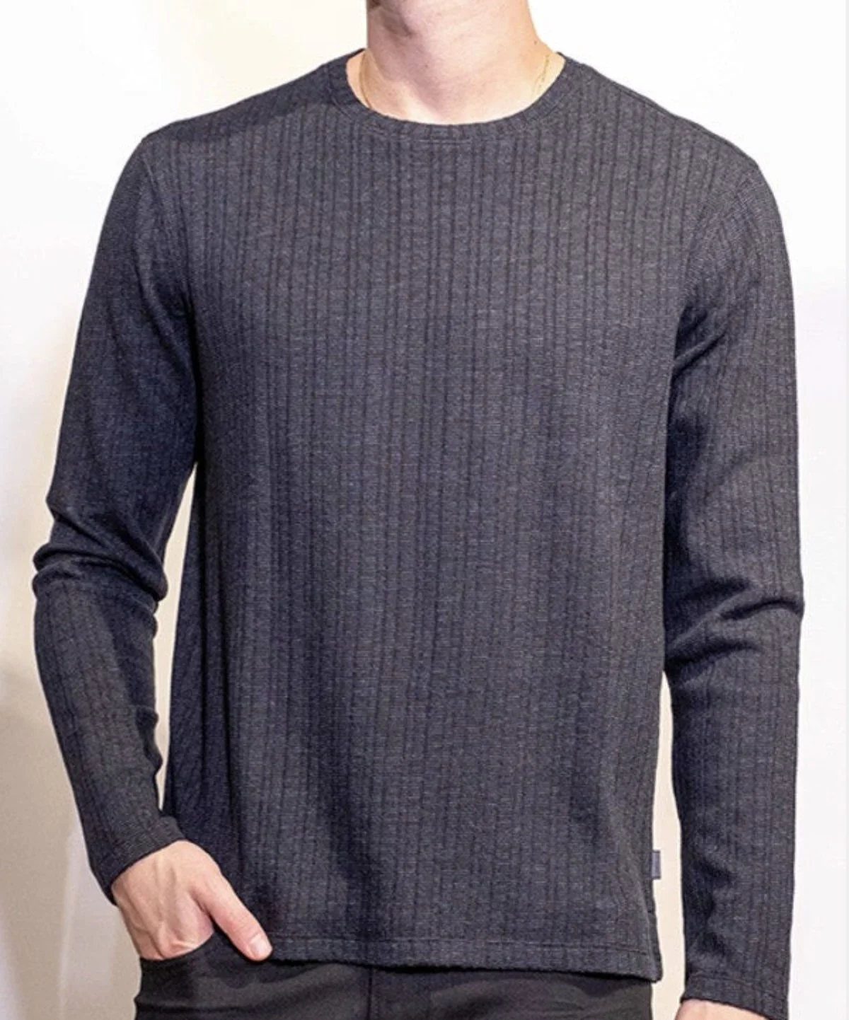 John Varvatos Long Sleeve Feeder Rib Texture Crew