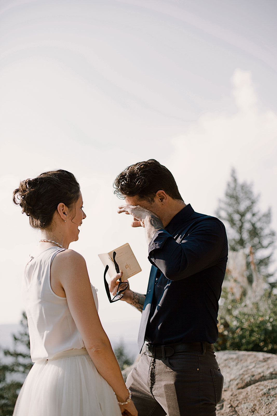 groom crying, intimate elopement, intimate boulder colorado elopement, boulder colorado wedding photographer, adventurous elopement photographer, colorado elopement photographer