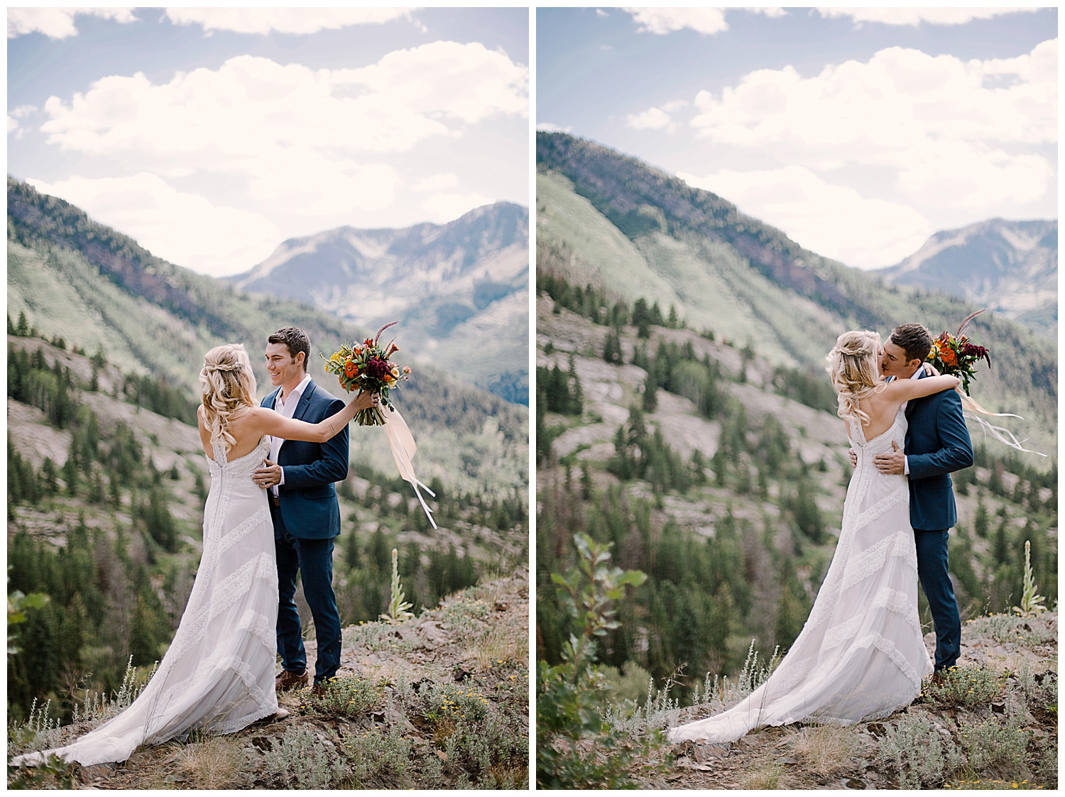 bride and groom first look, adventurous first look, maroon bells wilderness wedding, marble colorado wedding, adventurous colorado wedding photographer, intimate colorado wedding photographer