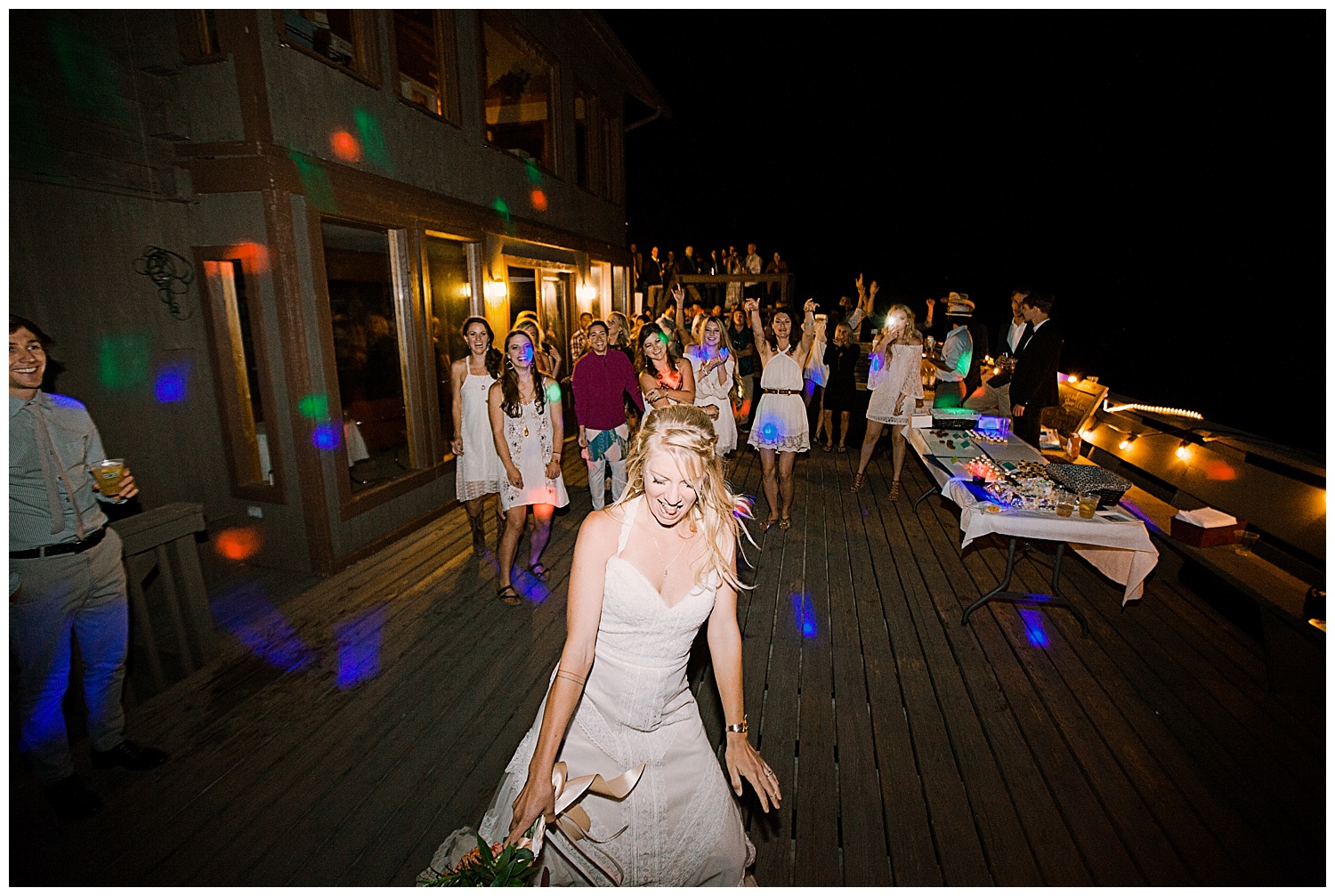 bride bouquet toss, outdoor colorado wedding, marble colorado wedding, marble lodge wedding, adventurous colorado wedding photographer