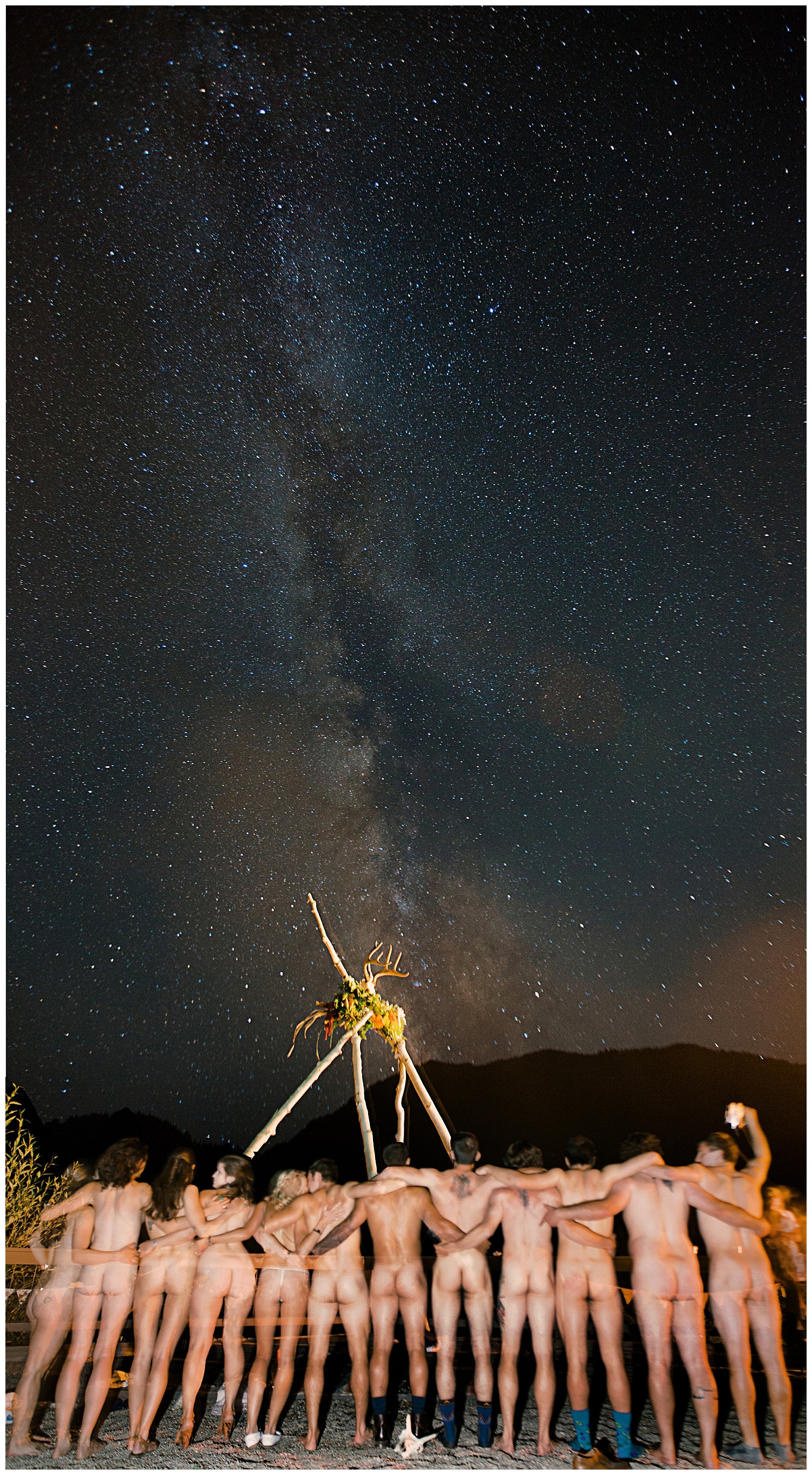 bridal party under the milky way, naked in nature, marble colorado wedding, adventurous colorado wedding photographer, colorado night sky