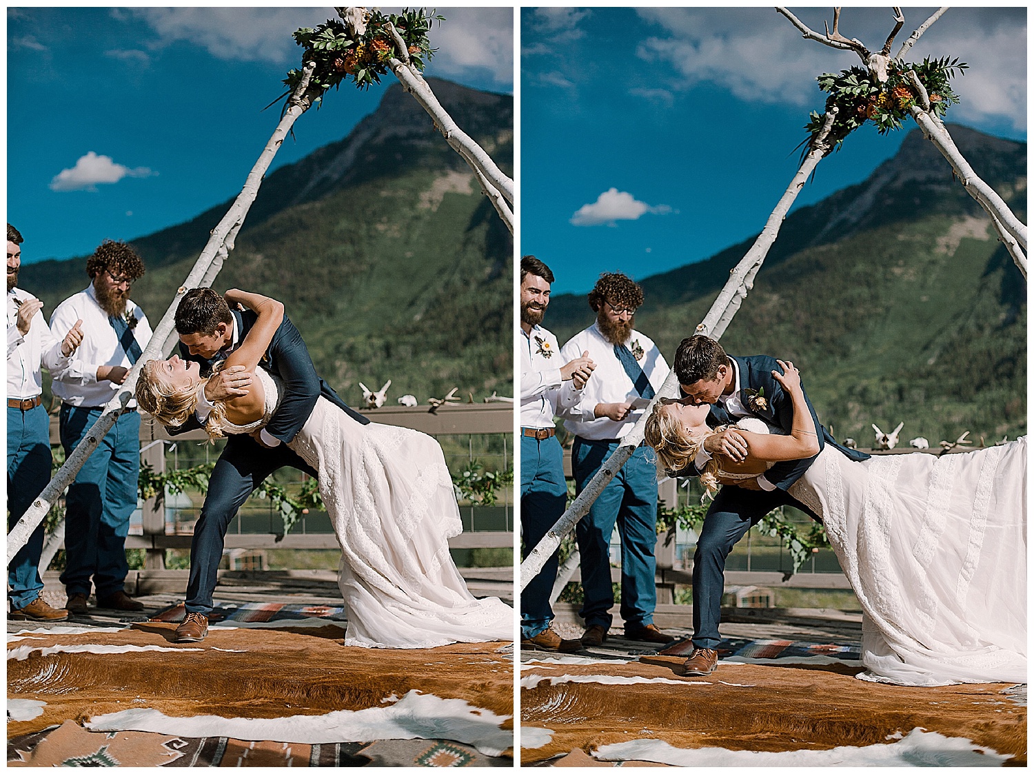 bride and groom kiss, the kiss, marble colorado wedding, maroon bells wilderness wedding, marble lodge wedding, outdoor colorado wedding ceremony, adventurous colorado wedding photographer 