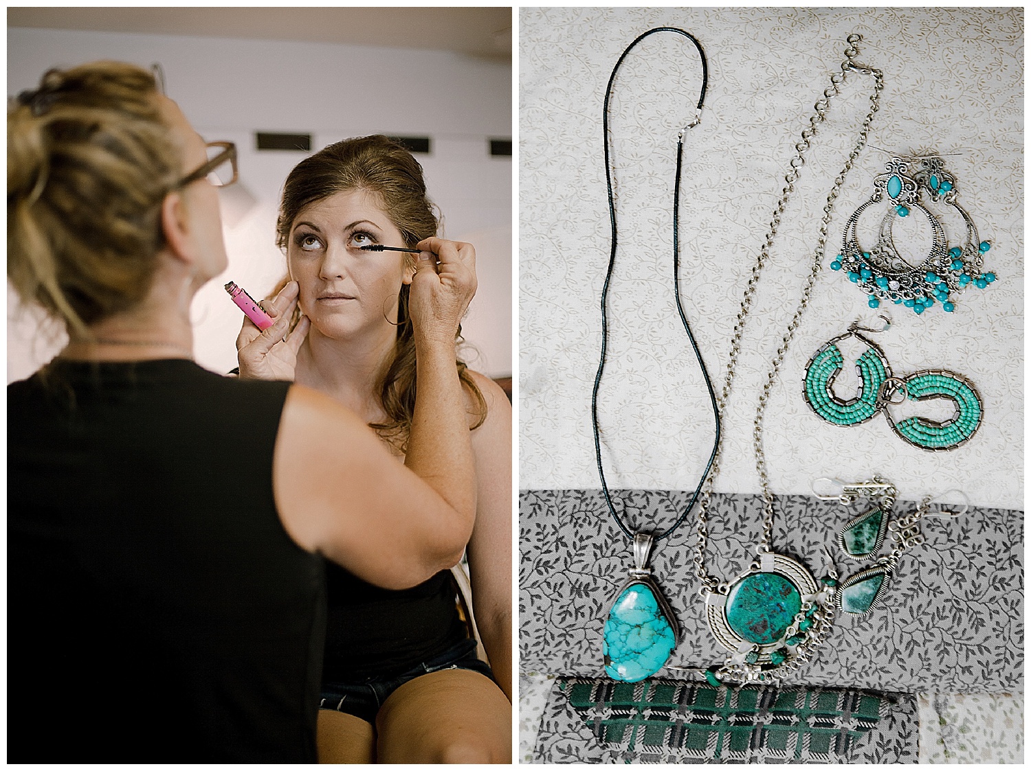 Bridesmaid getting ready, turquoise jewerly, wedding details, intimate colorado wedding photographer, adventurous colorado wedding photographer, marble lodge wedding, marble colorado wedding