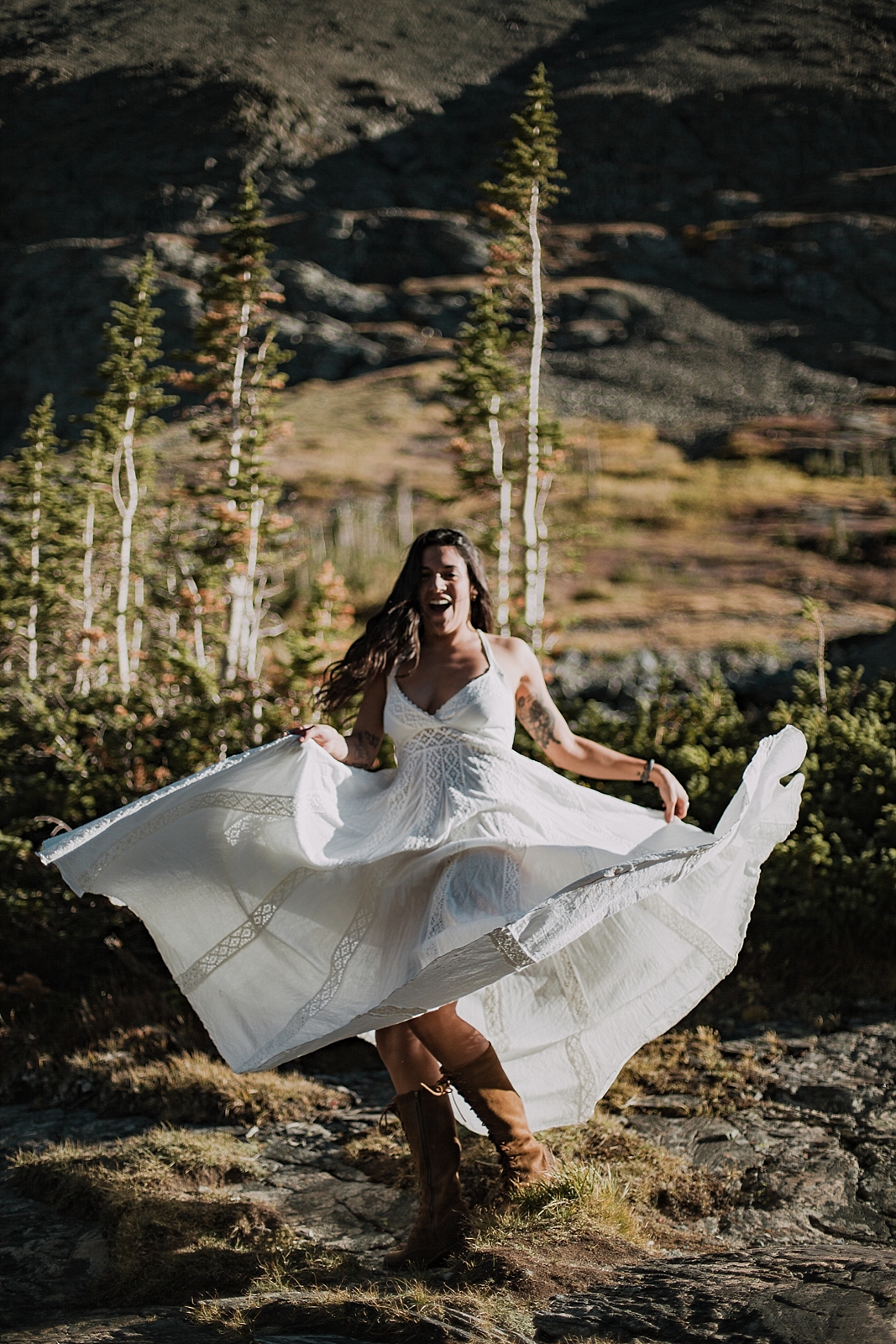 bride twirling in dress, breckenridge colorado wedding photographer, breckenridge colorado elopement photographer, hiking photographer, maui wedding photographer, maui elopement photographer