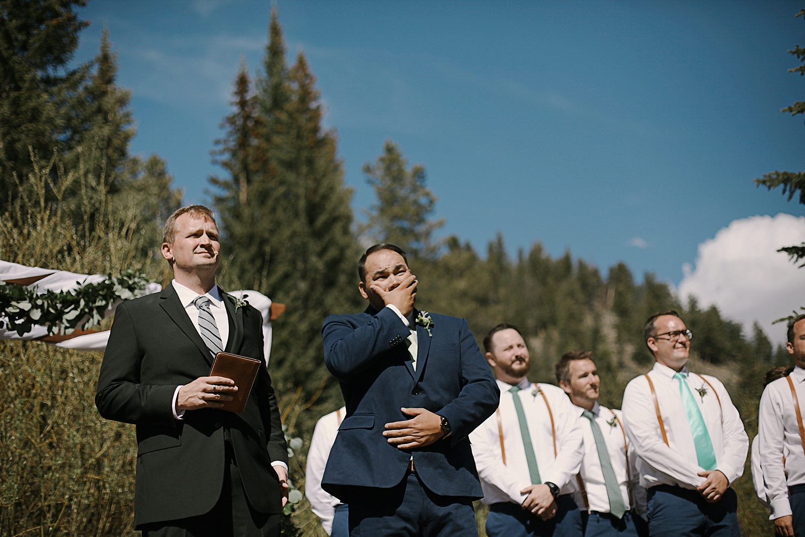 groom crying, groom cries seeing his bride, breckenride colorado wedding, breckenridge colorado wedding photographer, the church at agape outpost wedding, agape outpost wedding photographer