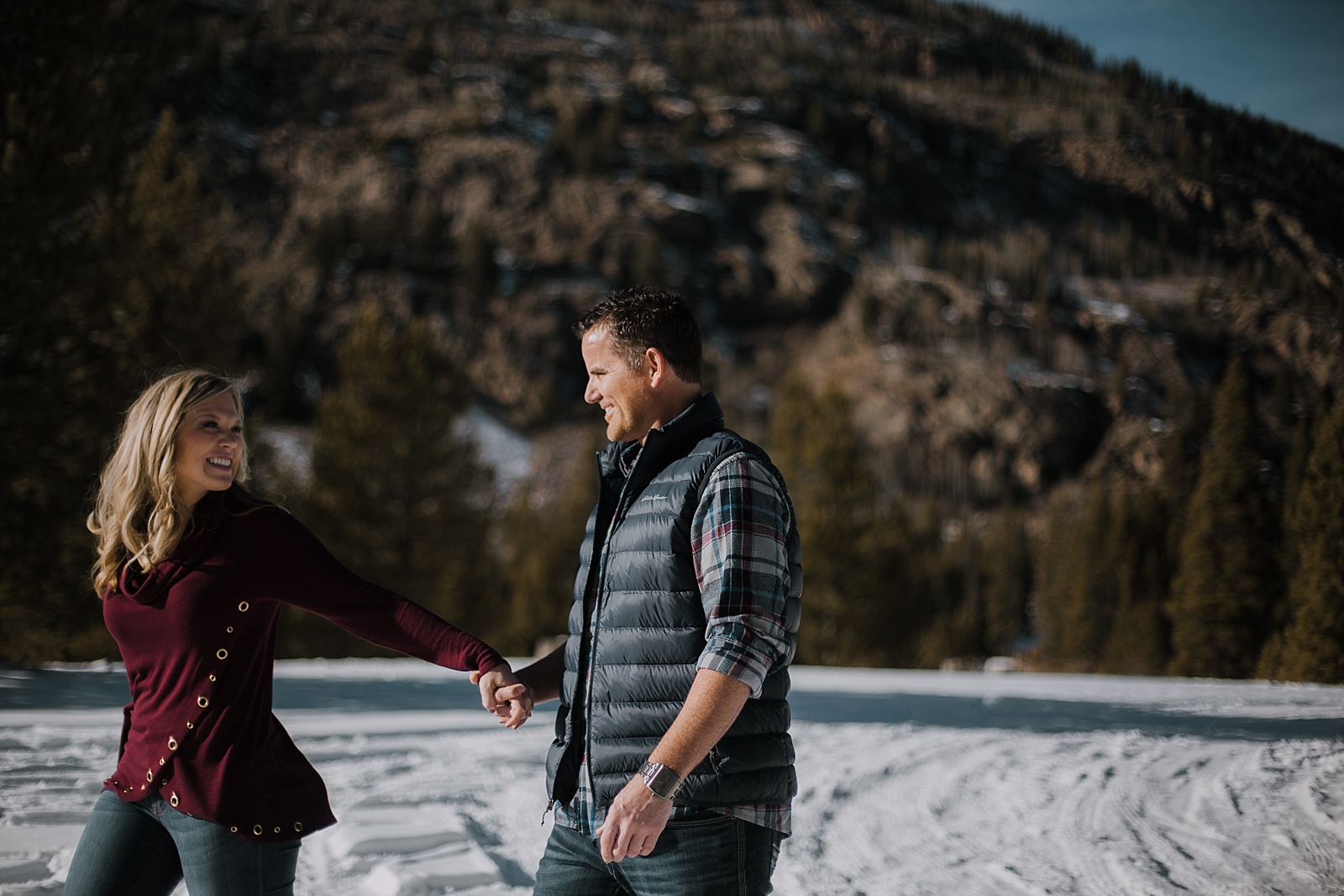 couple walking together, adventure session, colorado engagement session, colorado wedding photographer, leadville wedding photographer, red cliff wedding photographer