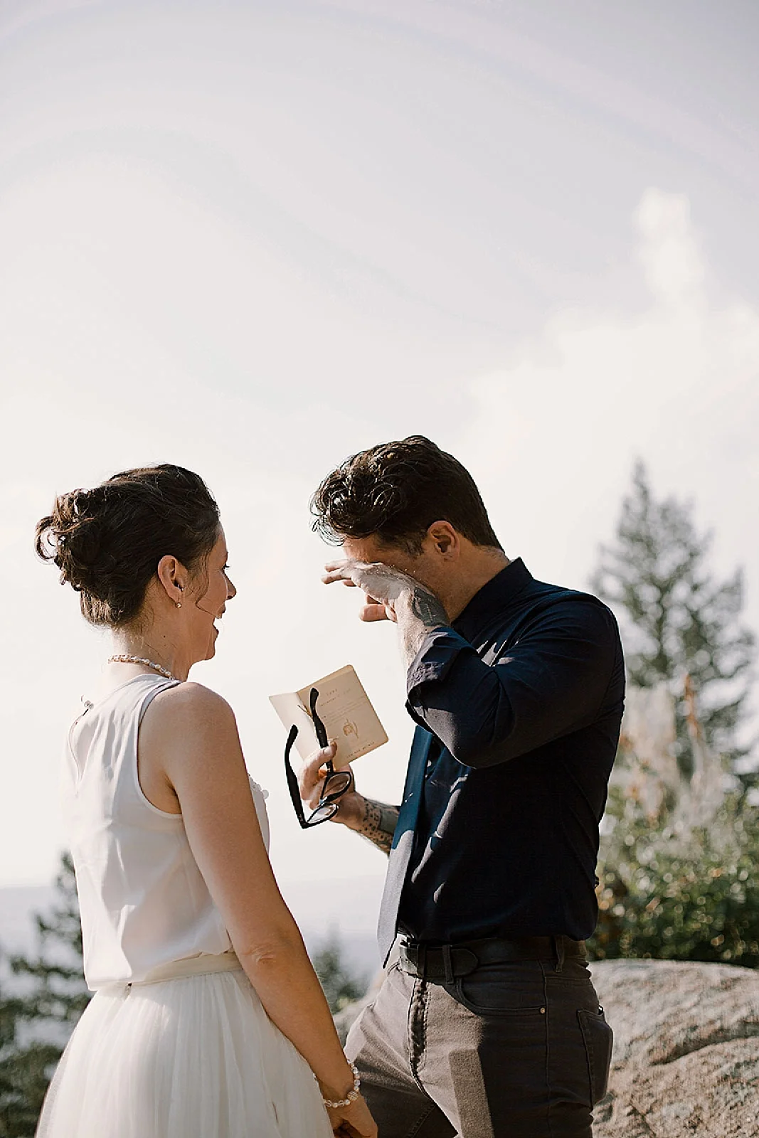 groom crying, intimate colorado elopement, boulder colorado elopement photographer, nederland colorado elopement photographer, realization point elopement, self solemnizing elopement