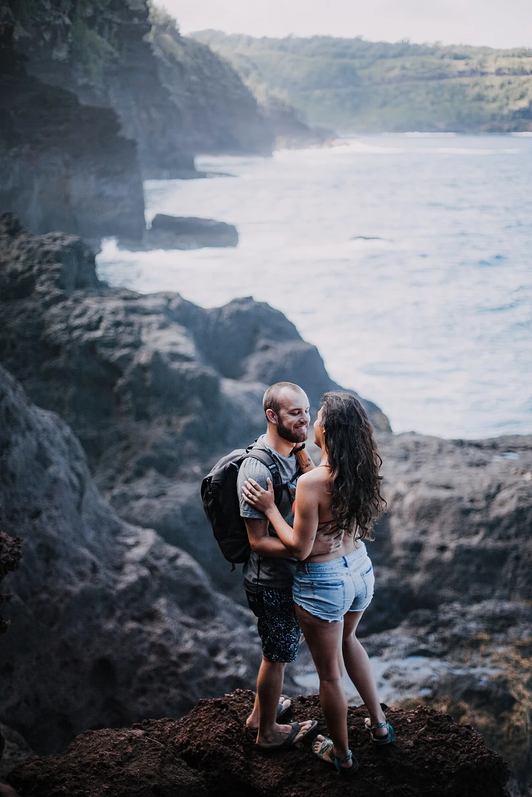 climbing in maui, maui cliffside, maui climbing, maui elopement photographer, maui wedding photographer, couple on cliffside, maui hiking, maui hawaii hiking, maui tide pool, alexis russell ring