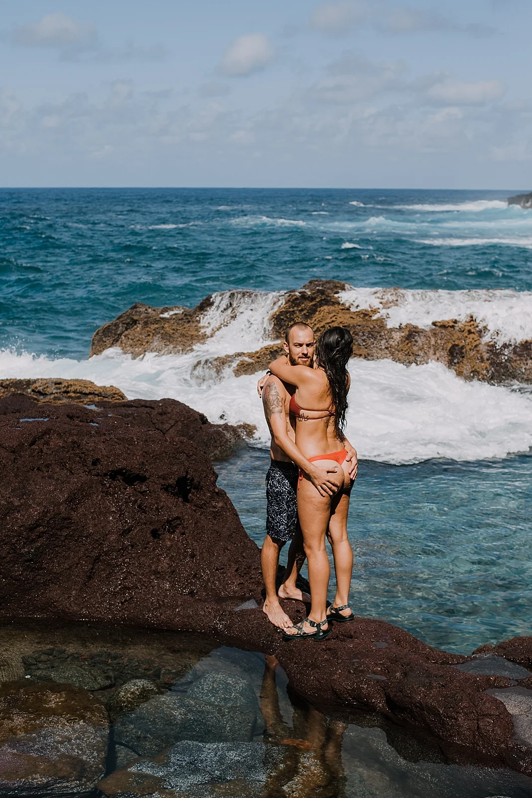 climbing in maui, maui cliffside, maui climbing, maui elopement photographer, maui wedding photographer, couple on cliffside, maui hiking, maui hawaii hiking, maui tide pool, alexis russell ring