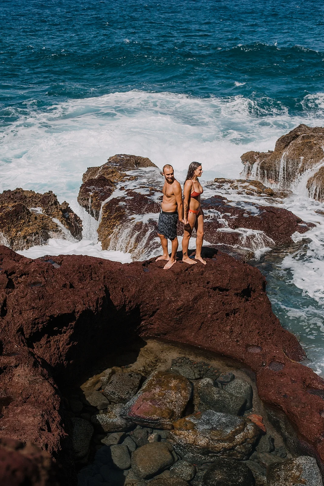 maui tidepools, maui diving, maui cliffside, maui elopement photographer, maui wedding photographer, swimming engagements, maui hiking, maui hawaii hiking, lahaina beaches, swimsuit engagement