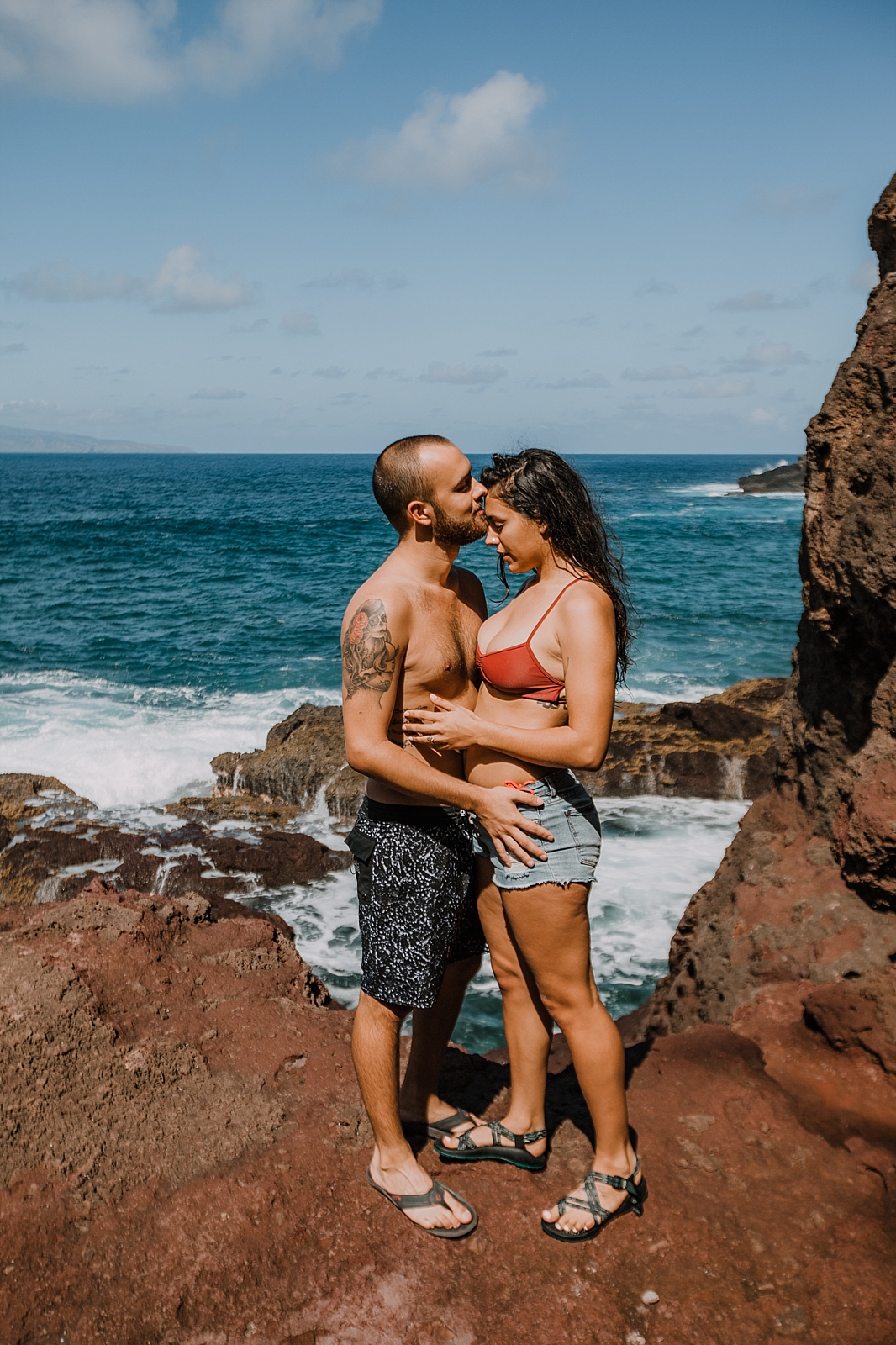 maui engagements, maui diving, maui cliffside, maui elopement photographer, maui wedding photographer, swimming engagements, maui hiking, maui hawaii hiking, lahaina beaches, swimsuit engagement