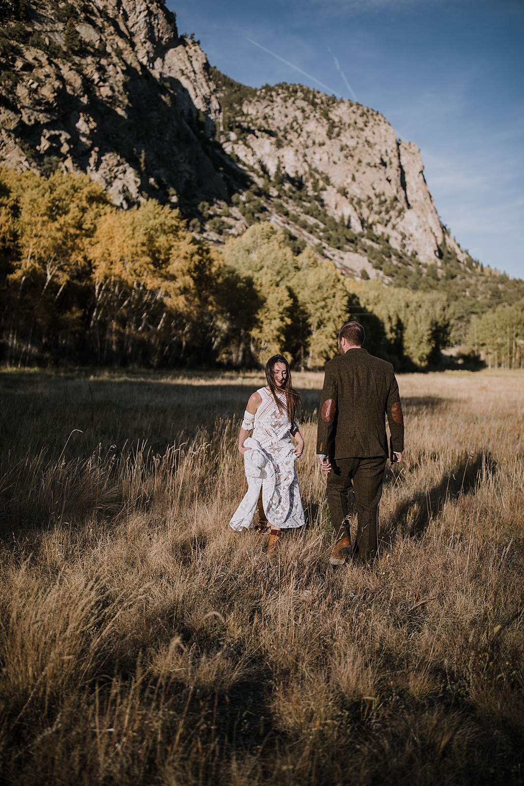 rue de seine dress, couple hiking, norway elopement, post elopement celebration, wedding in the woods, buena vista elopement, buena vista wedding, nathrop colorado wedding, adventurous elopement