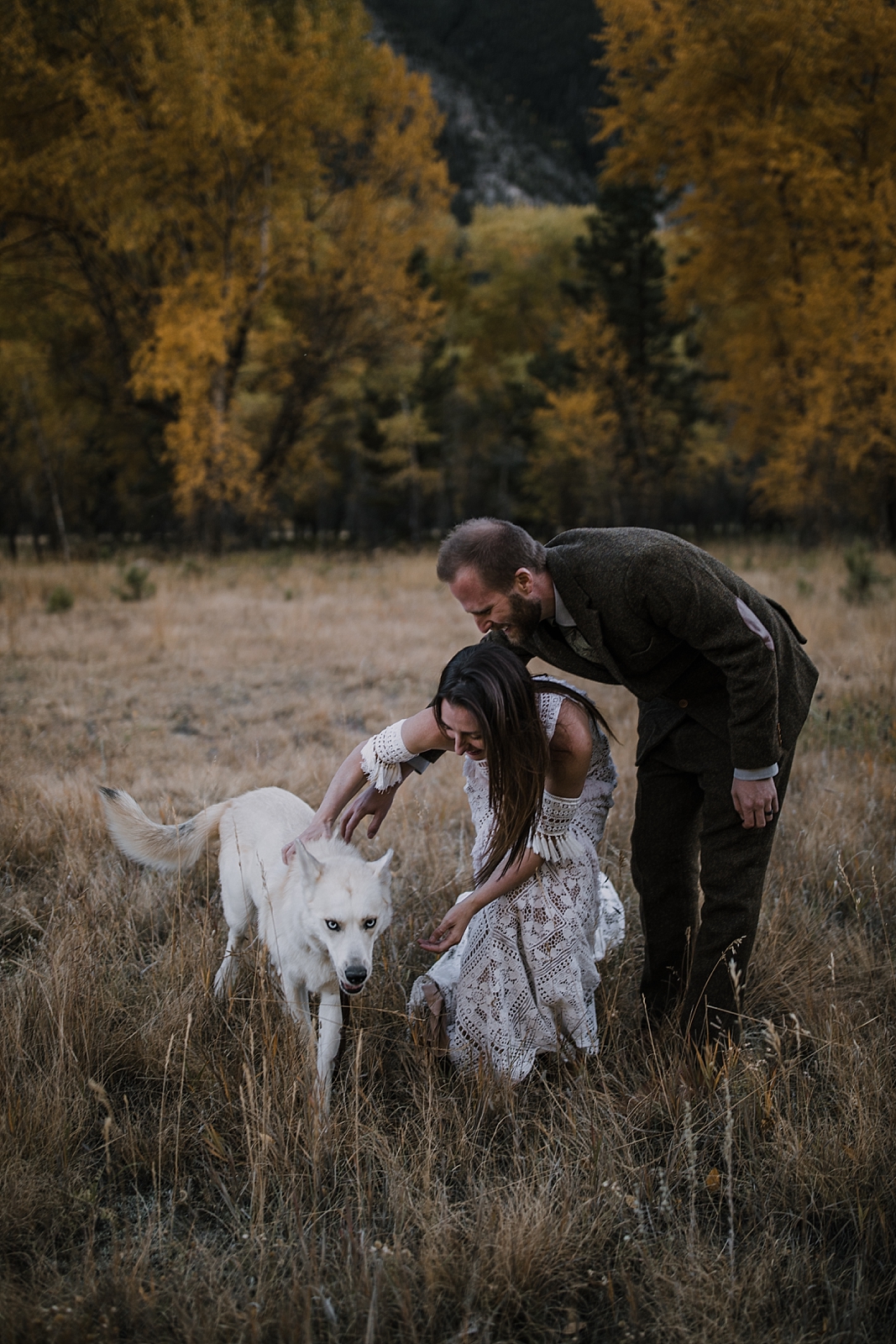couple eloping, husky pup, couple hiking, norway elopement, post elopement celebration, wedding in the woods, buena vista elopement, buena vista wedding, nathrop colorado wedding, elope with your dog