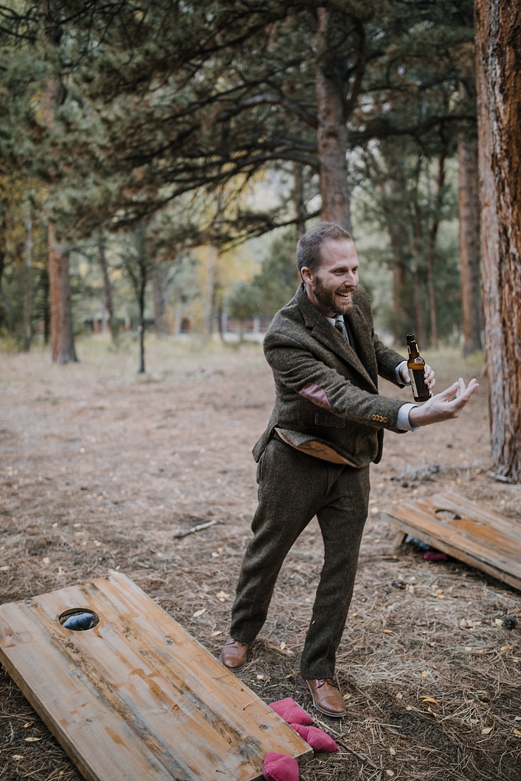 wedding yard games, couple hiking, norway elopement, post elopement celebration, wedding in the woods, buena vista elopement, buena vista wedding, nathrop colorado wedding, elope with your dog