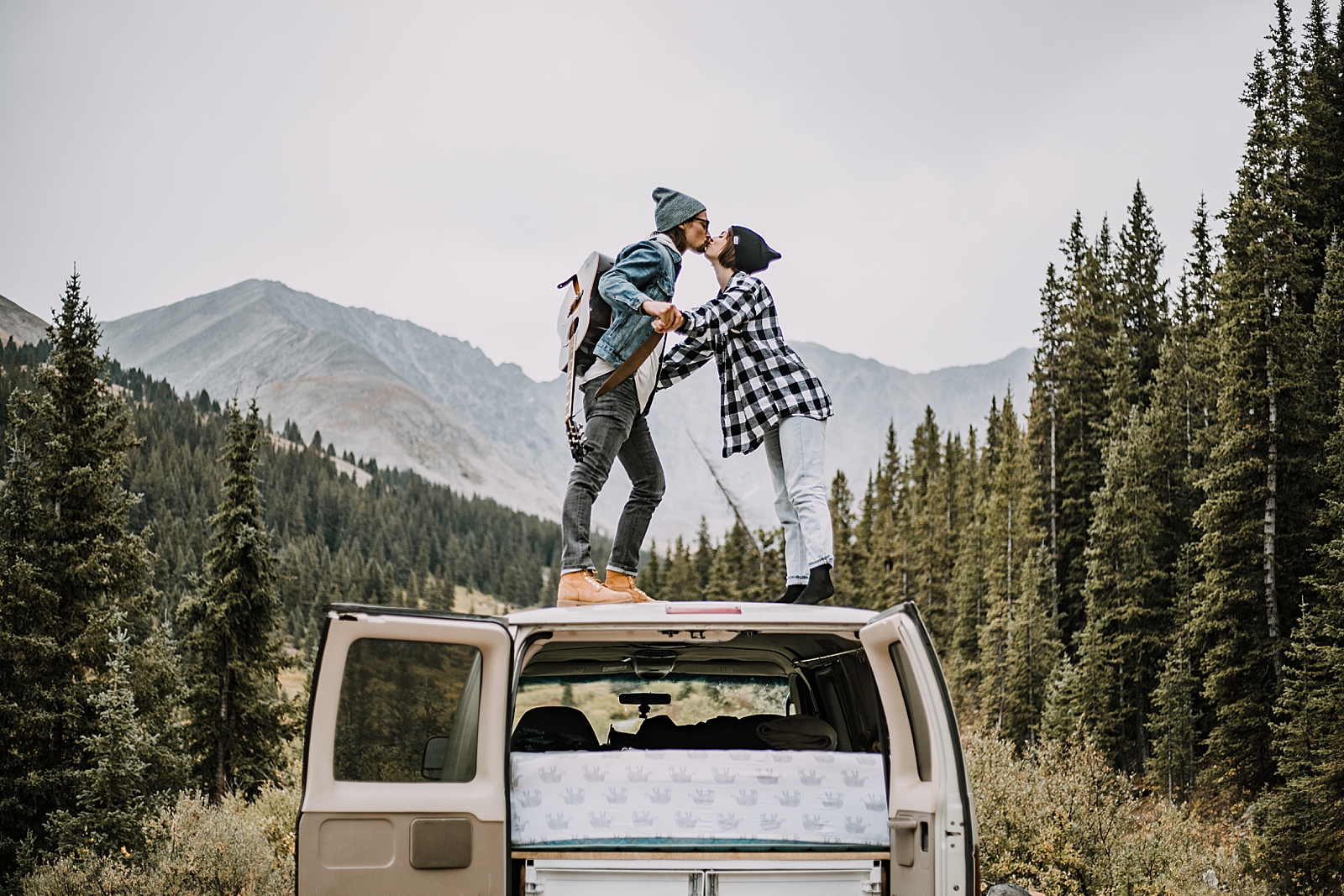 dancing on van, couple living out of a van, van life with dogs, hiking mayflower gulch, mayflower gulch elopement, mayflower gulch wedding, colorado 14er, colorado fourteener, leadville elopement