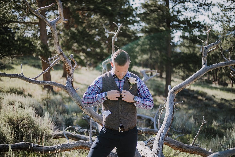 national park ranger groom, rocky mountain national park elopement, 3M curves elopement, self solemnizing, self solemnization, long's peak ceremony, hiking elopement, estes park elopement