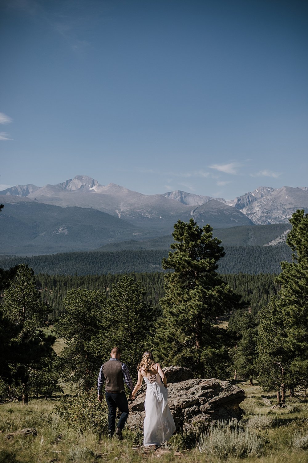 elopement couple hiking in RMNP, rocky mountain national park elopement, 3M curves elopement, self solemnizing, self solemnization, long's peak ceremony, hiking elopement, estes park elopement