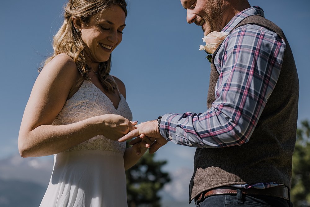 ring exchange, RMNP elopement ceremony, rocky mountain national park elopement, 3M curves elopement, self solemnizing, self solemnization, long's peak, hiking elopement, estes park elopement