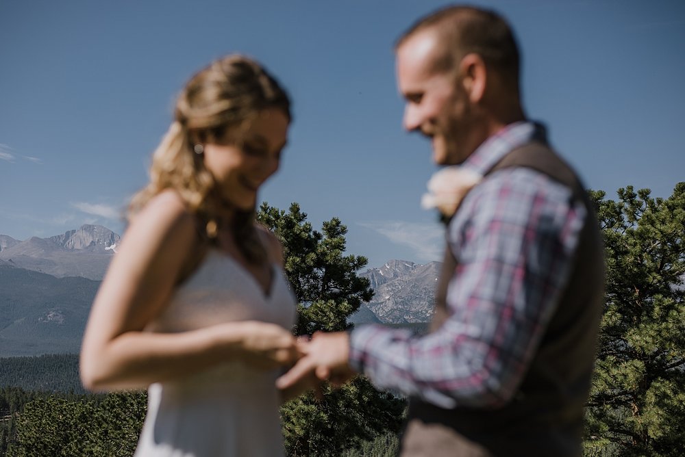 ring exchange, RMNP elopement ceremony, rocky mountain national park elopement, 3M curves elopement, self solemnizing, self solemnization, long's peak, hiking elopement, estes park elopement