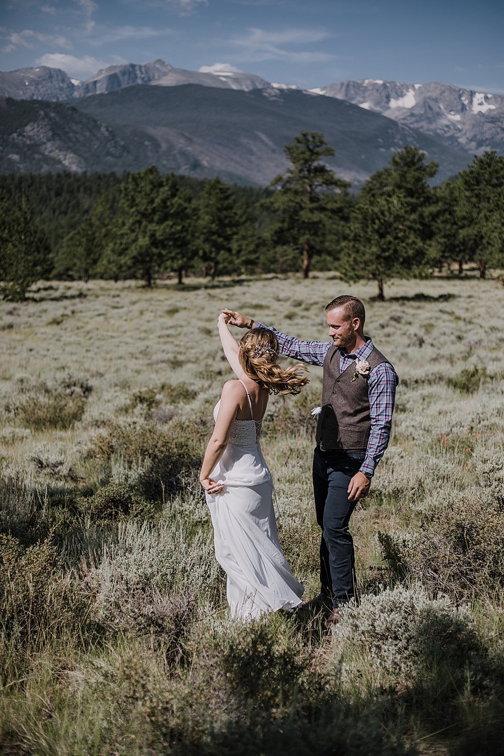 first dance, RMNP elopement ceremony, rocky mountain national park elopement, 3M curves elopement, self solemnizing, self solemnization, long's peak, summer elopement, estes park elopement