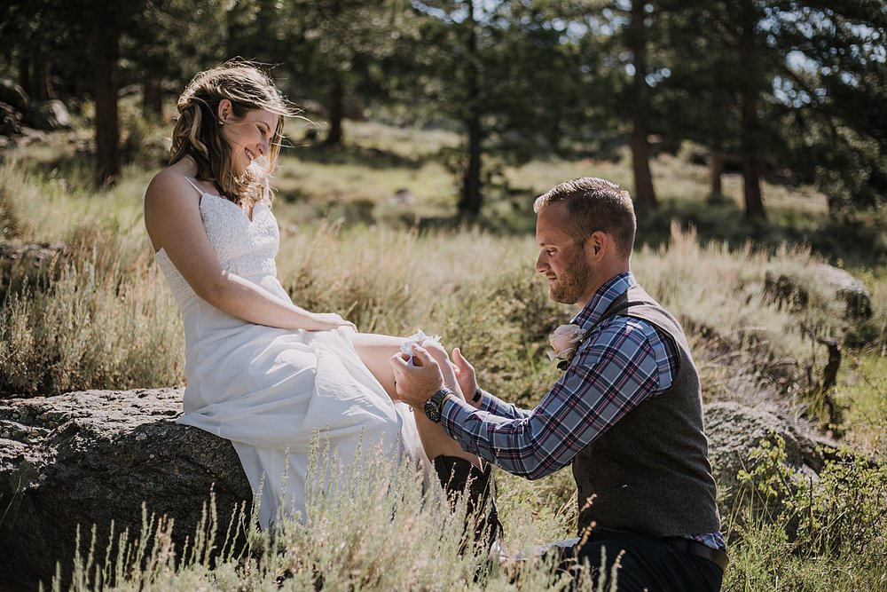 elopement garter, RMNP elopement ceremony, rocky mountain national park elopement, 3M curves elopement, self solemnizing, self solemnization, long's peak, summer elopement, estes park elopement