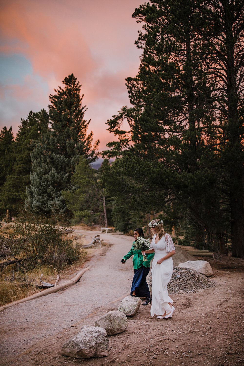 sunrise at sprague lake, colorado elopement, sprague lake elopement, sprague lake wedding, rocky mountain national park elopement, adventurous colorado hiking elopement