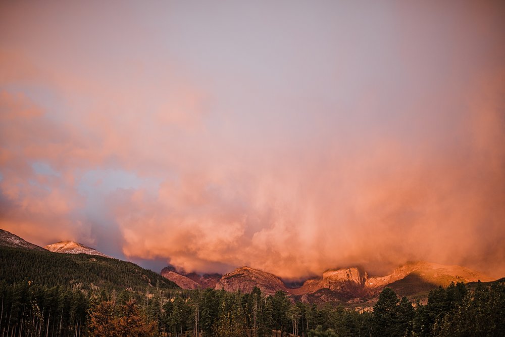 mountain sunrise, sunrise elopement, colorado elopement, sprague lake elopement, sprague lake wedding, rocky mountain national park elopement, adventurous colorado hiking elopement