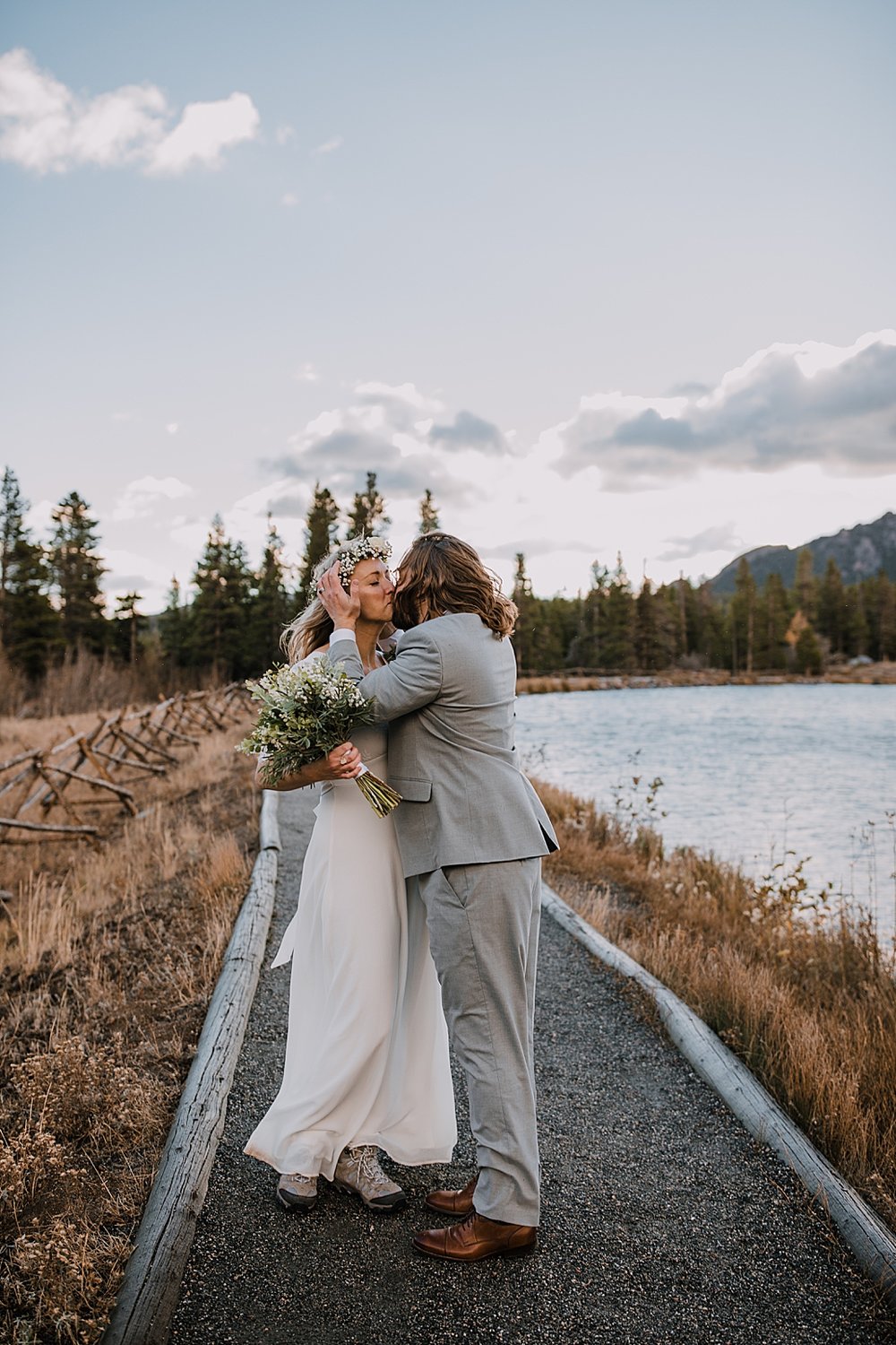 hiking in rmnp, sprague lake dock elopement, sunrise elopement, colorado elopement, sprague lake elopement, rocky mountain national park elopement, adventurous colorado hiking elopement