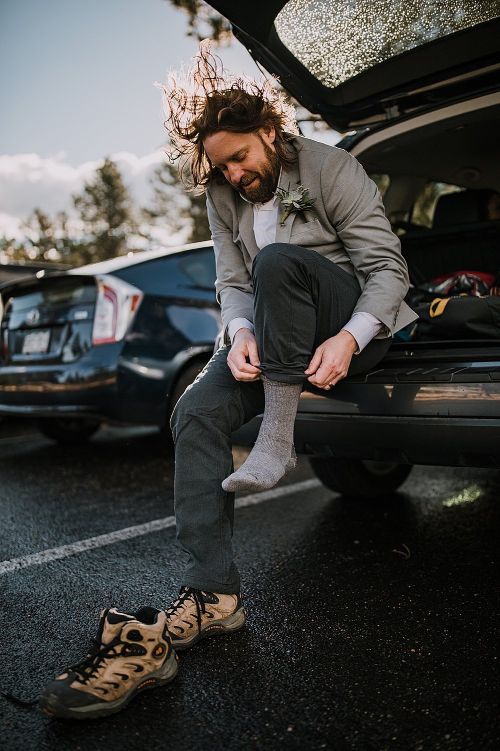 grooms hiking shoes, sprague lake dock elopement, sunrise elopement, colorado elopement, sprague lake elopement, rocky mountain national park elopement, adventurous colorado hiking elopement