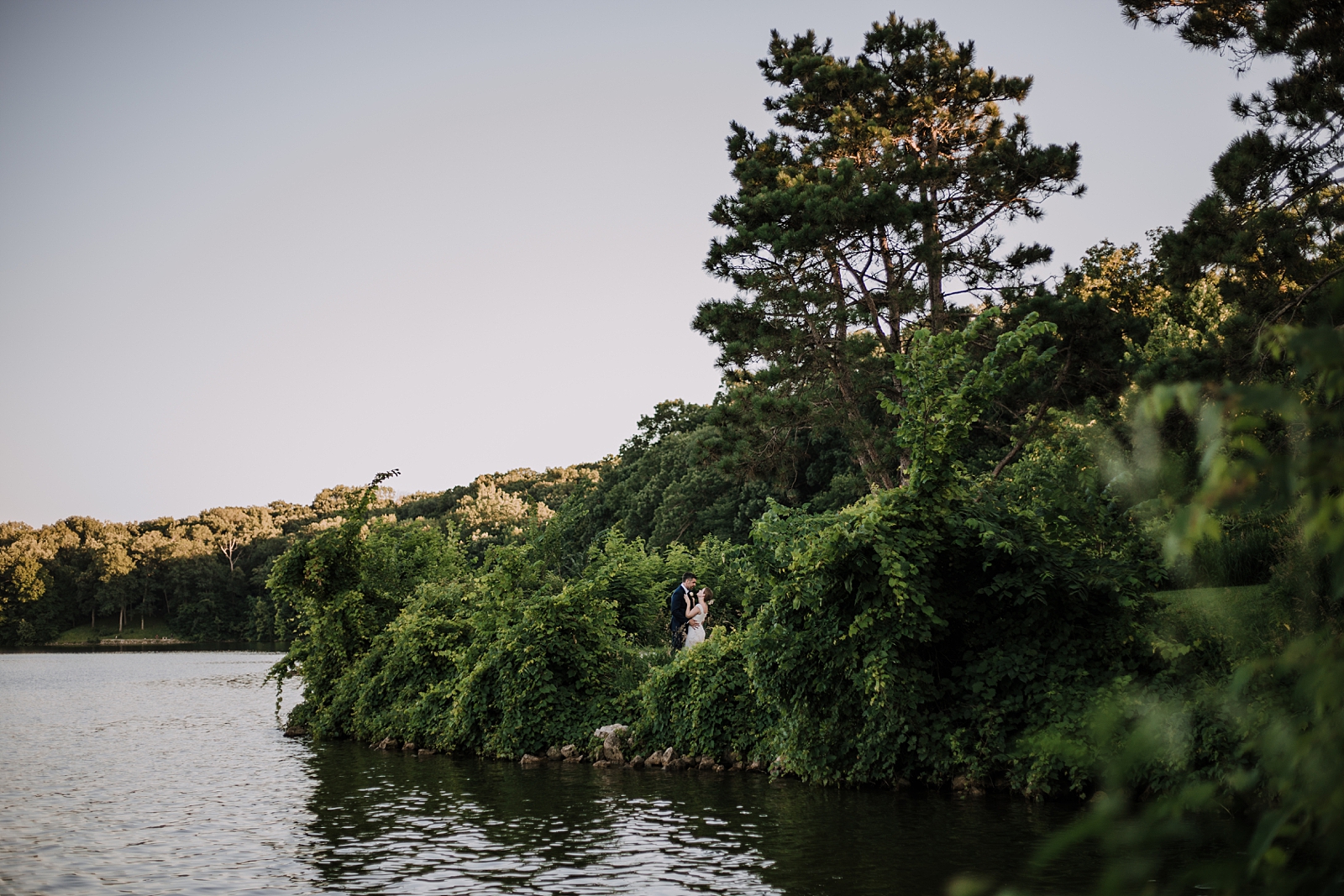 bride and groom iowa backyard pool wedding, solon iowa lake mcbride wedding, lake mcbride elopement