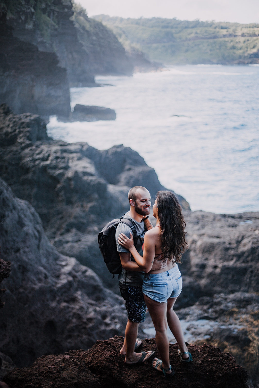 hiking to chutes and ladders in maui hawaii, maui swimsuit engagements, hawaii tide pools hike, hawaiian coastline, hiking the maui coast