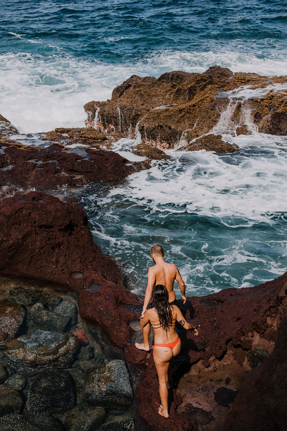 hiking to chutes and ladders in maui hawaii, maui swimsuit engagements, hawaii tide pools hike, hawaiian coastline, hiking the maui coast