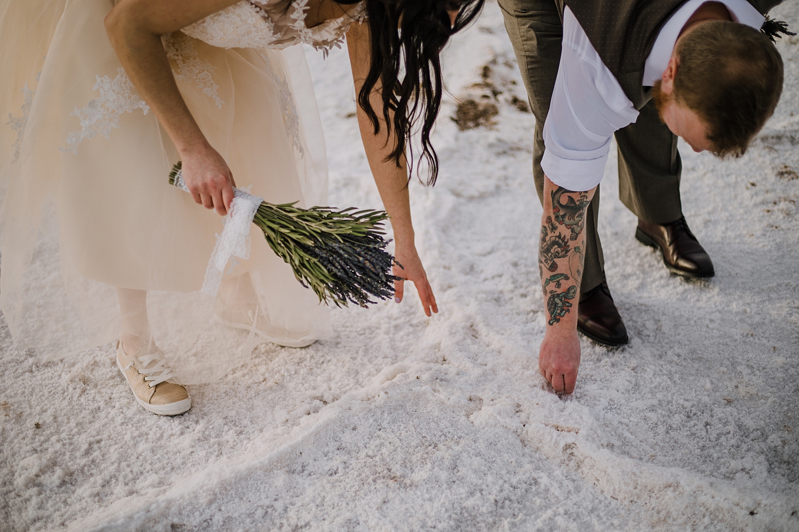 walking on the salt flats, death valley national park elopement, elope in death valley, badwater basin elopement, hiking in death valley national park, sunset at badwater basin