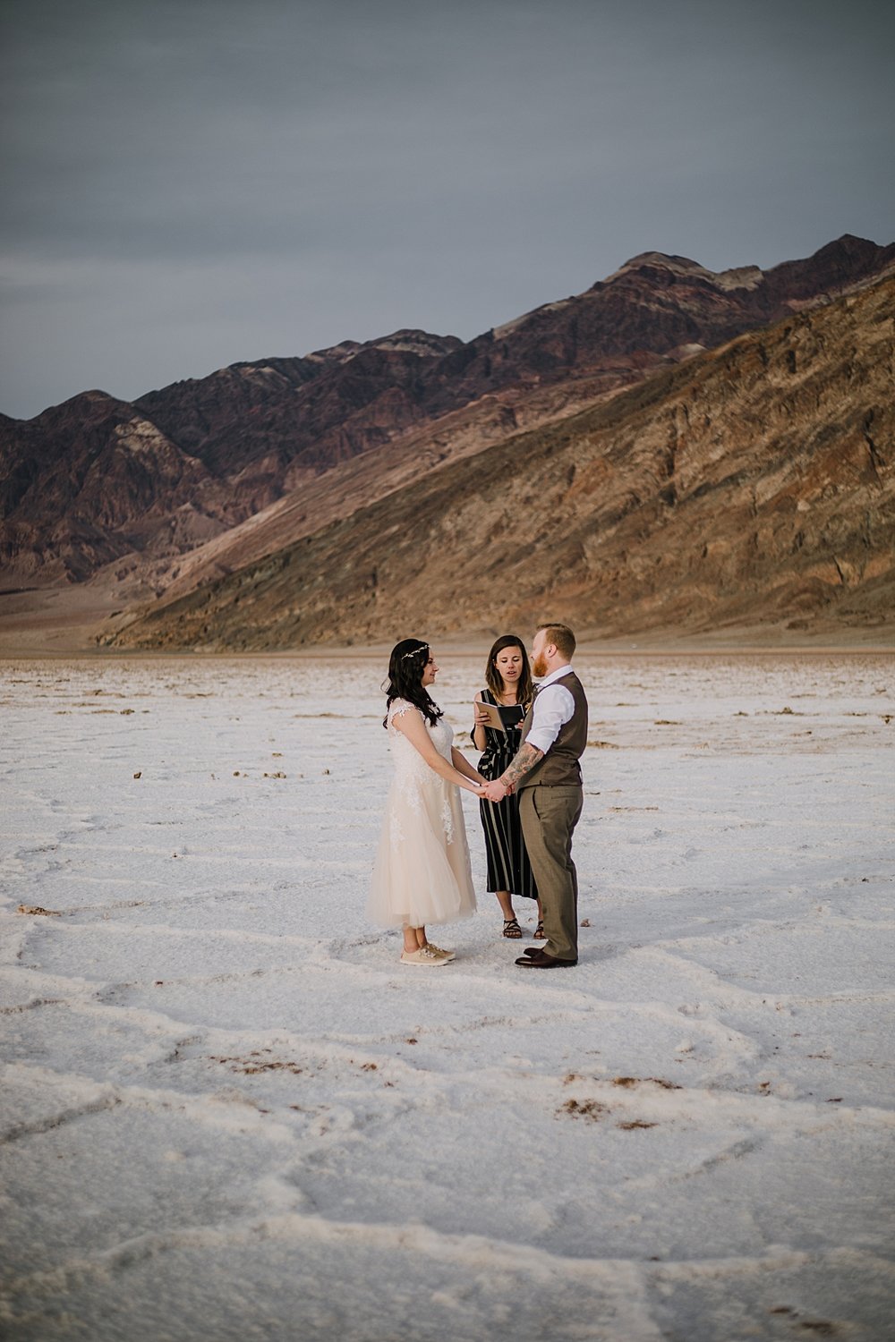 elopement on the salt flats, death valley national park elopement, elope in death valley, badwater basin elopement, hiking in death valley national park, sunset at badwater basin