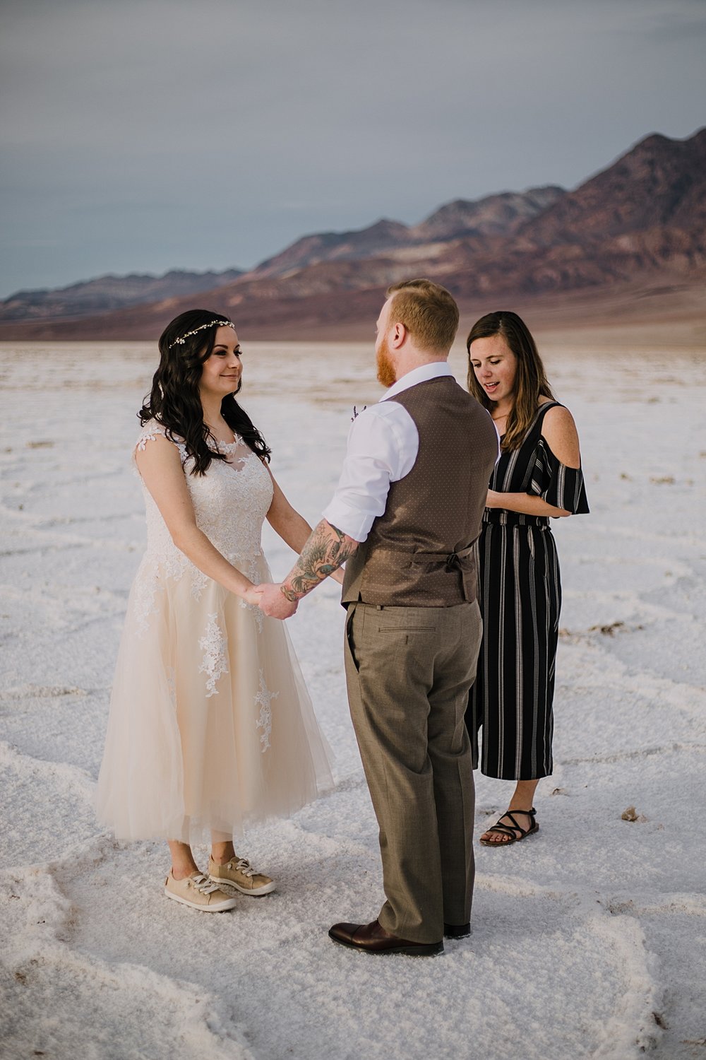elopement on the salt flats, death valley national park elopement, elope in death valley, badwater basin elopement, hiking in death valley national park, sunset at badwater basin