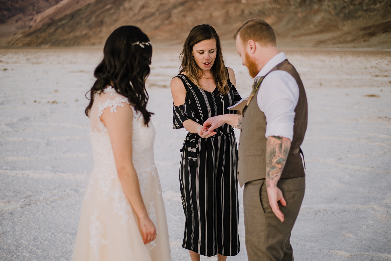 elopement on the salt flats, death valley national park elopement, elope in death valley, badwater basin elopement, hiking in death valley national park, sunset at badwater basin