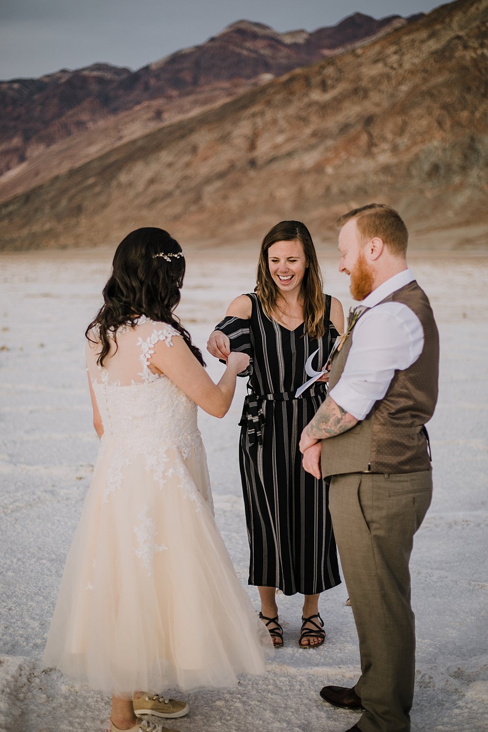 elopement on the salt flats, death valley national park elopement, elope in death valley, badwater basin elopement, hiking in death valley national park, sunset at badwater basin