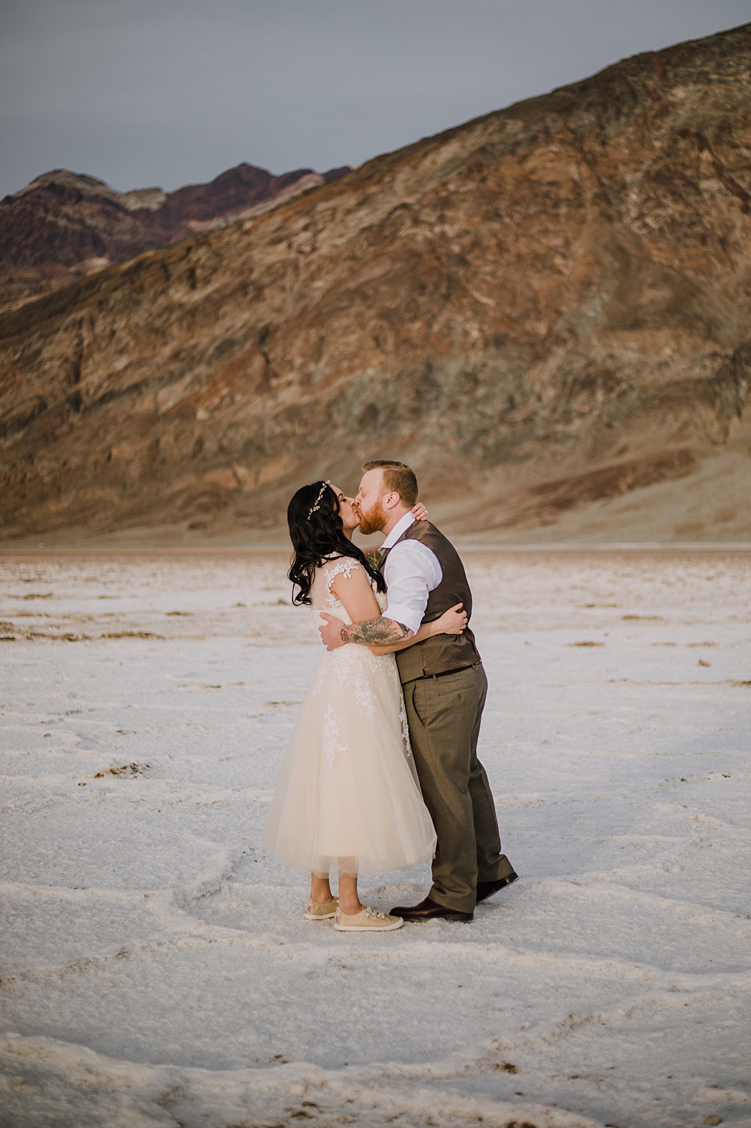 elopement on the salt flats, death valley national park elopement, elope in death valley, badwater basin elopement, hiking in death valley national park, sunset at badwater basin