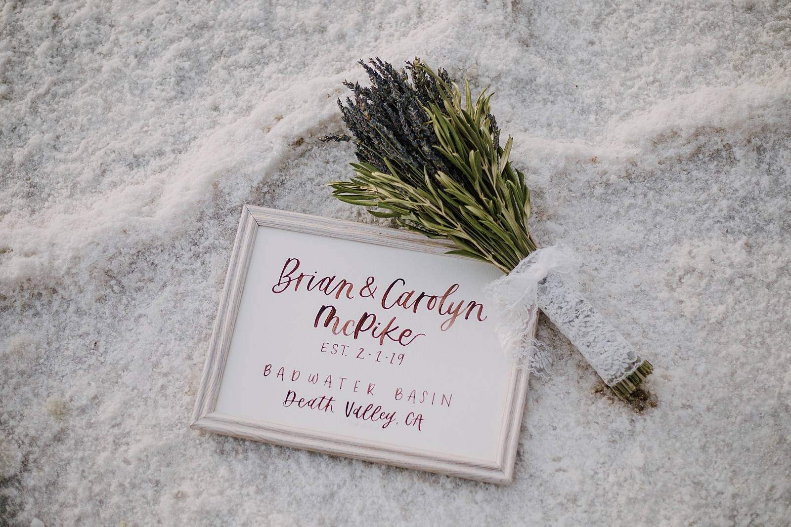 elopement sign, death valley national park elopement, elope in death valley, badwater basin elopement, hiking in death valley national park, sunset at badwater basin