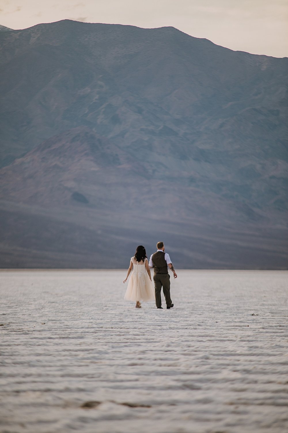 salt flats 282 feet below sea level, death valley national park elopement, elope in death valley, badwater basin elopement, hiking in death valley national park, sunset at badwater basin