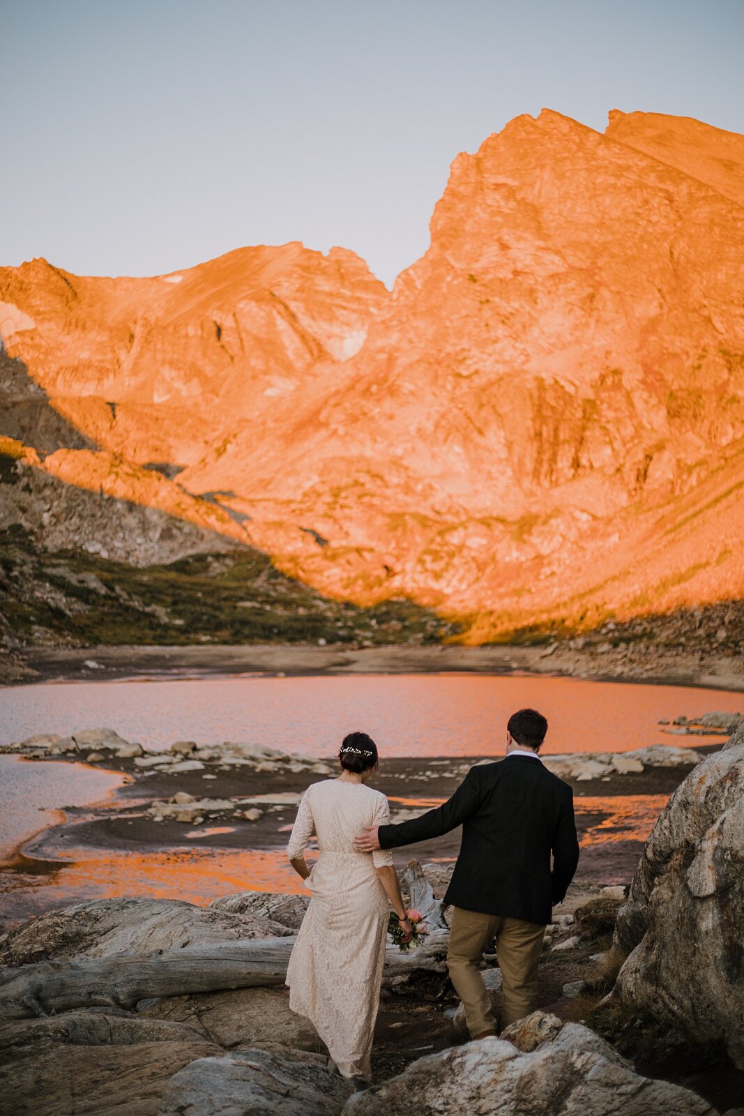 alpineglow elopement rocky mountains, dawn hike elopement indian peaks wilderness, sunrise elopement lake isabelle, eloping in brainard lake recreation area, rollinsville hiking, estes park colorado