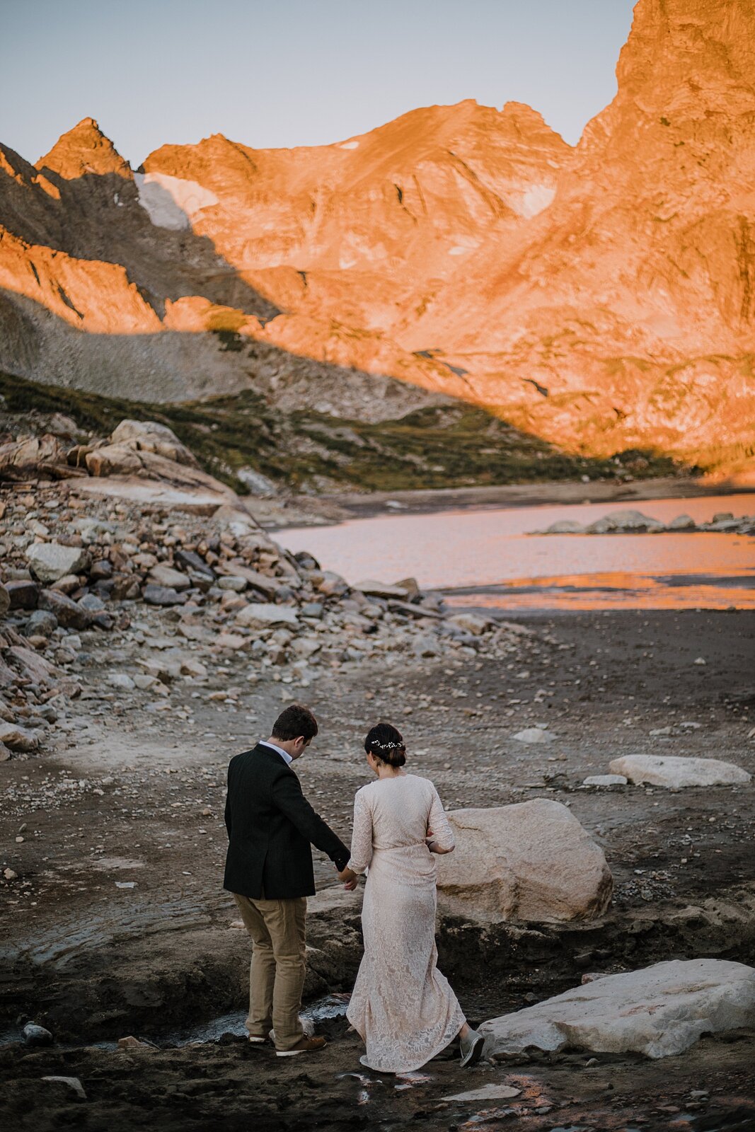 shoshoni peak alpineglow, dawn hike elopement indian peaks wilderness, sunrise elopement lake isabelle, eloping in brainard lake recreation area, rollinsville hiking, estes park colorado