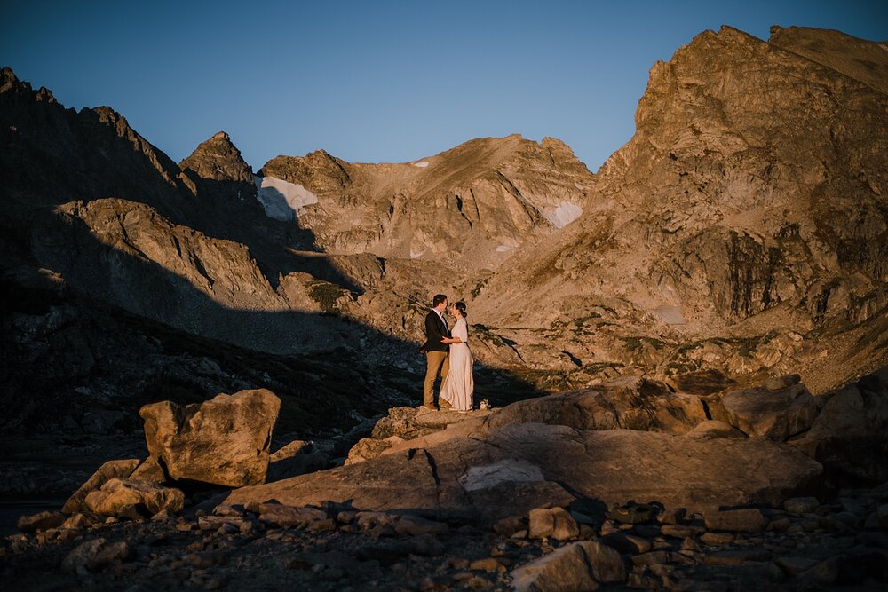 self solemnizing elopement, dawn hike elopement indian peaks wilderness, sunrise elopement lake isabelle, eloping in brainard lake recreation area, rollinsville hiking, estes park colorado