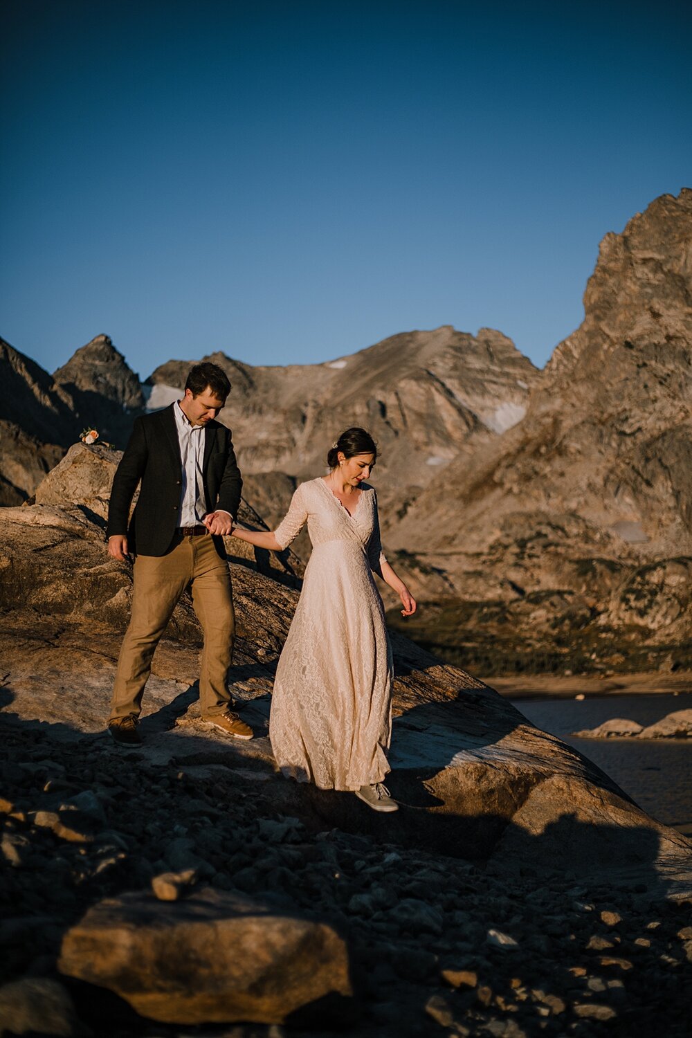 couple self solemnizing at lake isabelle, dawn hike elopement indian peaks wilderness, sunrise elopement lake isabelle, eloping in brainard lake recreation area, rollinsville colorado hiking