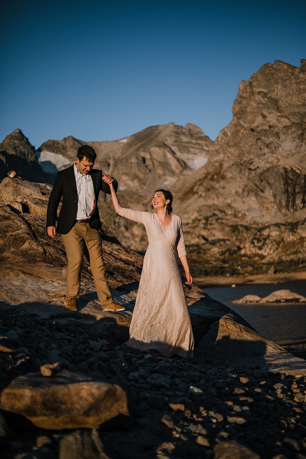 couple self solemnizing at lake isabelle, dawn hike elopement indian peaks wilderness, sunrise elopement lake isabelle, eloping in brainard lake recreation area, rollinsville colorado hiking