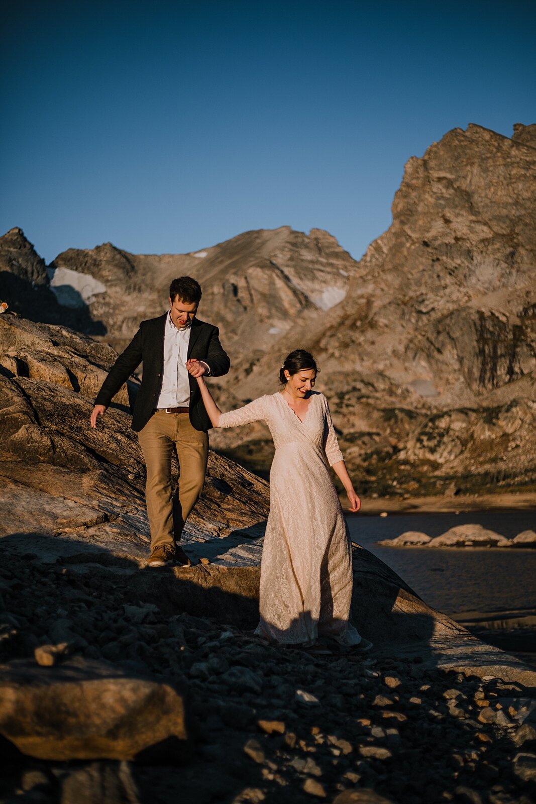 couple self solemnizing at lake isabelle, dawn hike elopement indian peaks wilderness, sunrise elopement lake isabelle, eloping in brainard lake recreation area, rollinsville colorado hiking