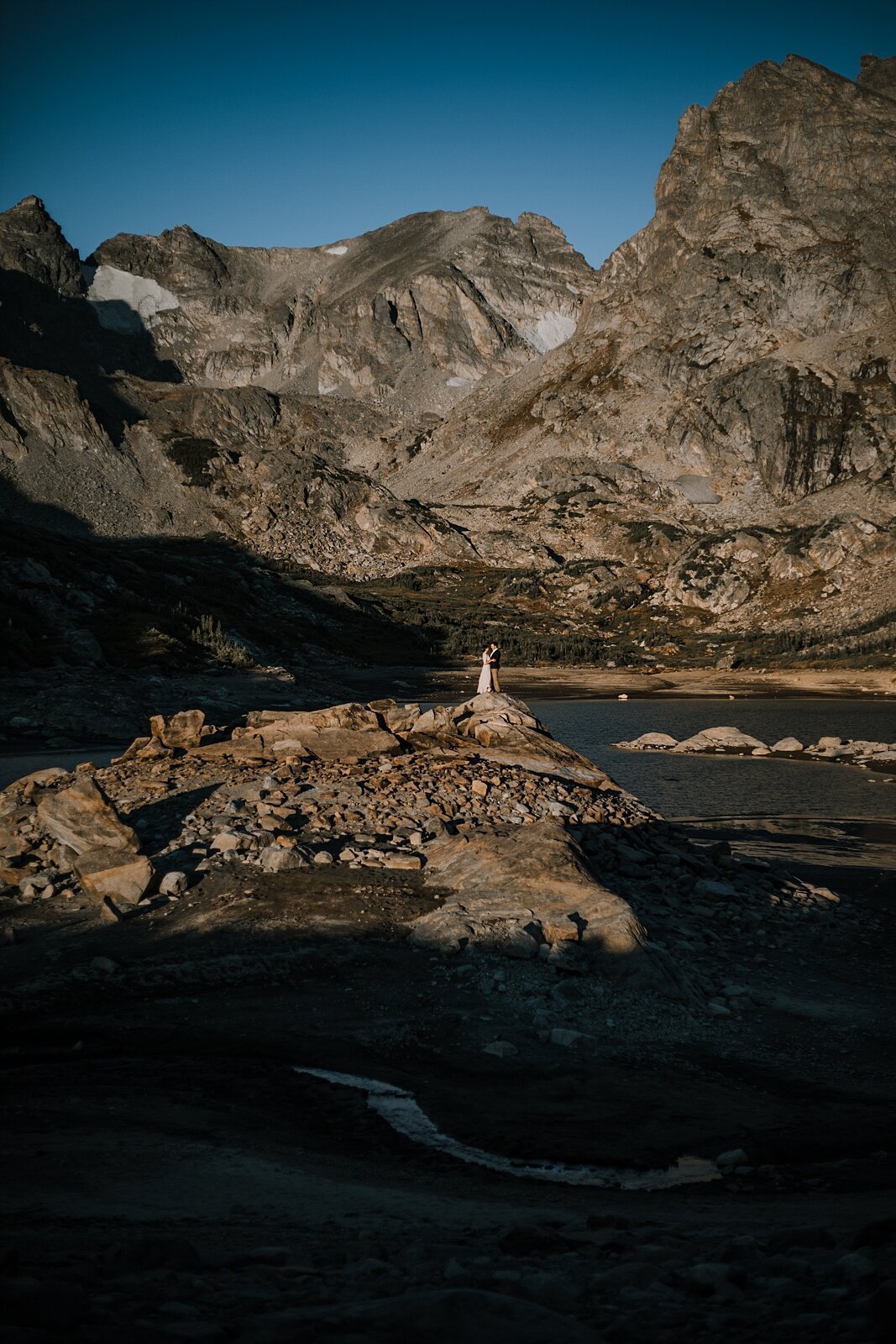 couple self solemnizing at lake isabelle, dawn hike elopement indian peaks wilderness, sunrise elopement lake isabelle, eloping in brainard lake recreation area, rollinsville colorado hiking