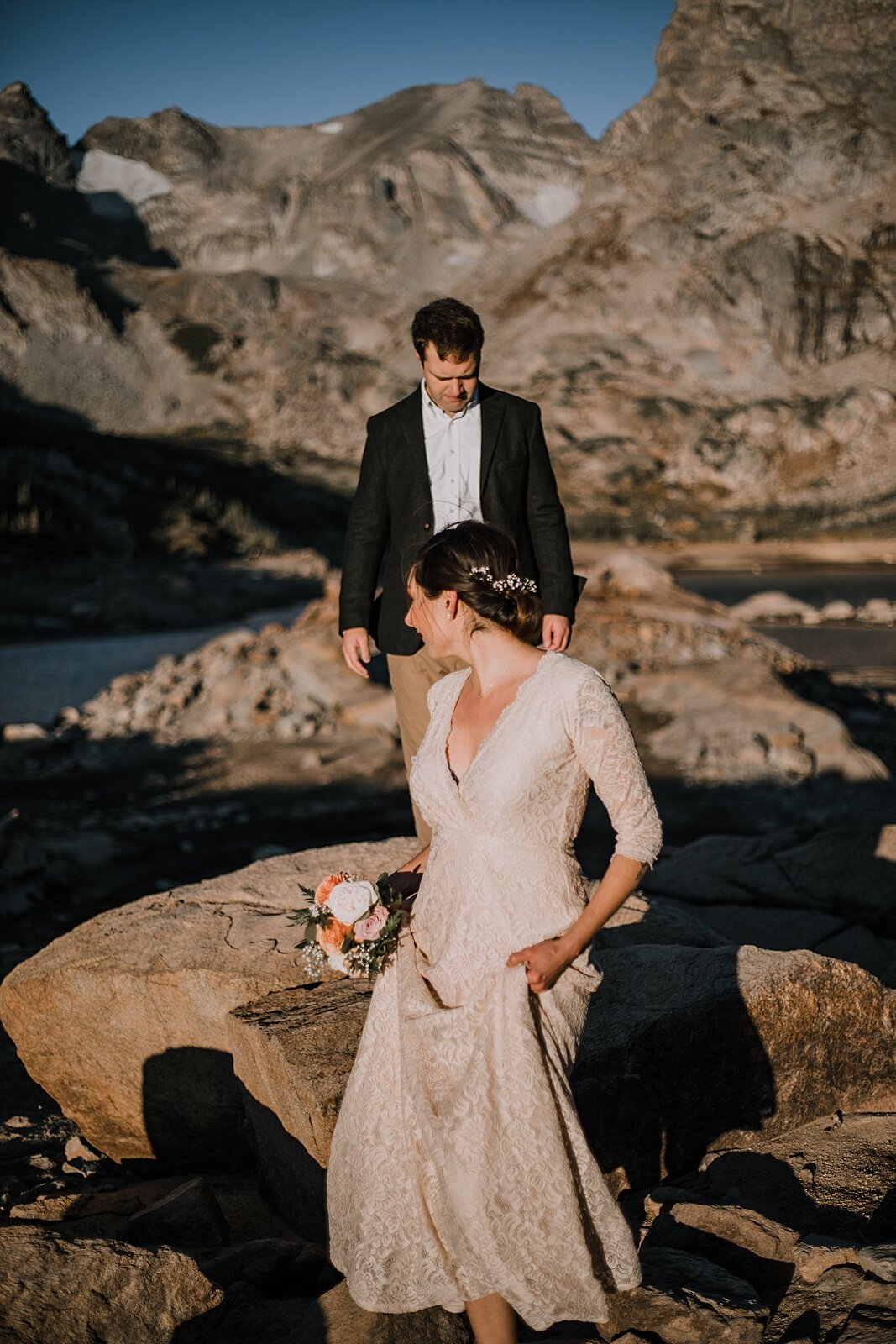 self solemnizing colorado hiking elopement, dawn hike elopement indian peaks wilderness, sunrise elopement lake isabelle, eloping in brainard lake recreation area, rollinsville colorado hiking