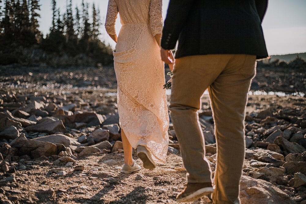 transatlantic couple hiking to lake isabelle to elope, dawn hike elopement indian peaks wilderness, sunrise elopement lake isabelle, eloping in brainard lake recreation area