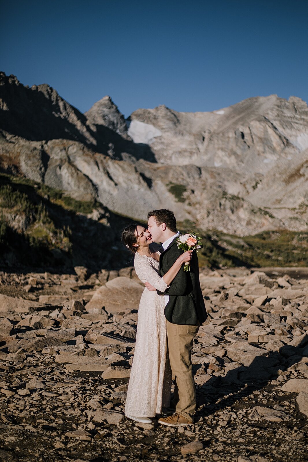 transatlantic couple hiking to lake isabelle to elope, dawn hike elopement indian peaks wilderness, sunrise elopement lake isabelle, eloping in brainard lake recreation area